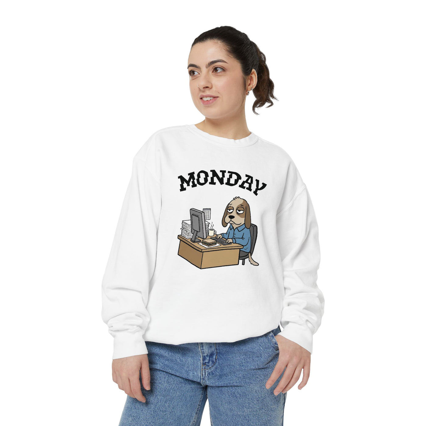 Monday Face Dog Stares Blankly Unisex Crewneck Sweatshirt style 4