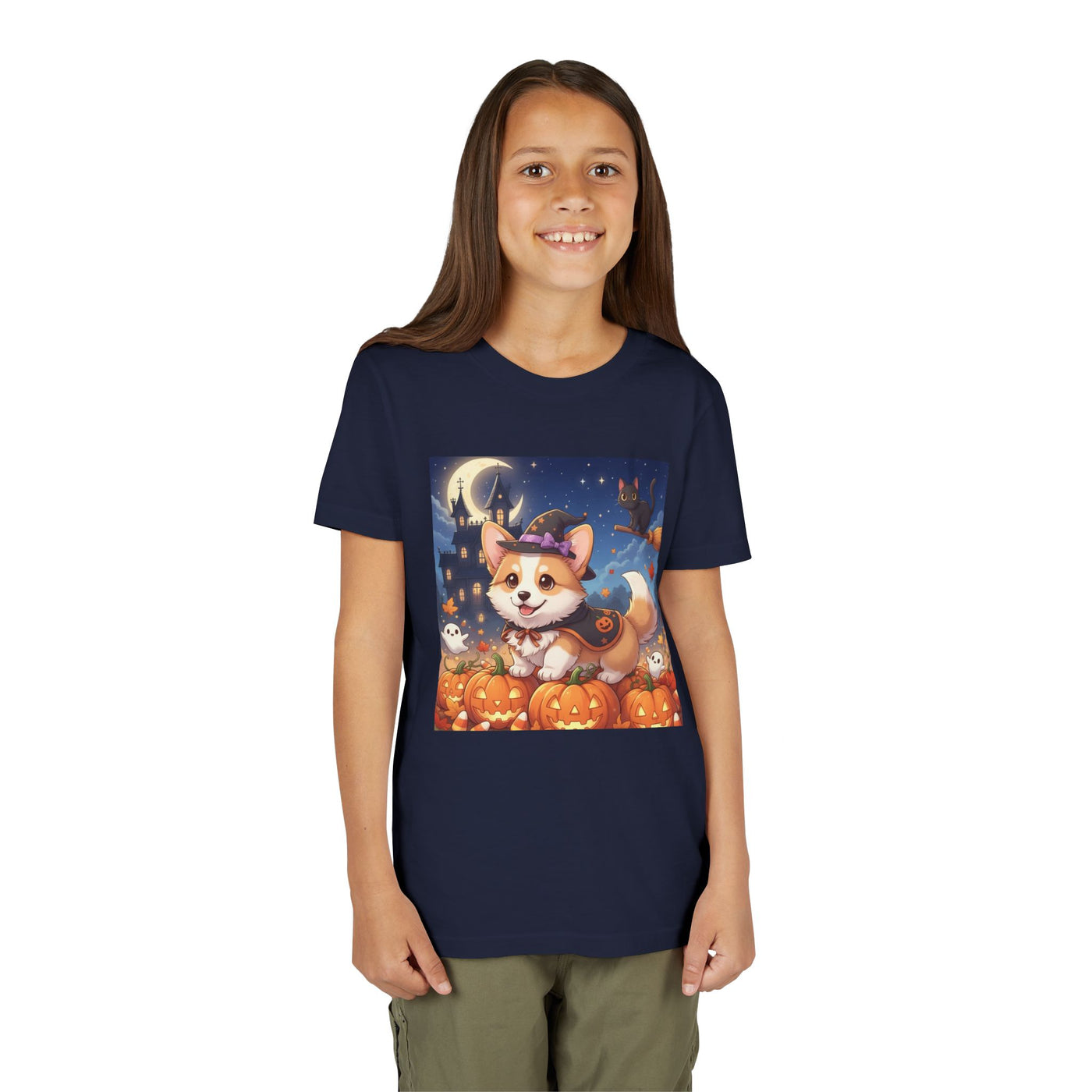 Halloween cute puppy anime style 4 Youth Tee, Short Sleeve T-Shirt, Kids Halloween Apparel, Cute Dog Tee, Fall Outfit for Children