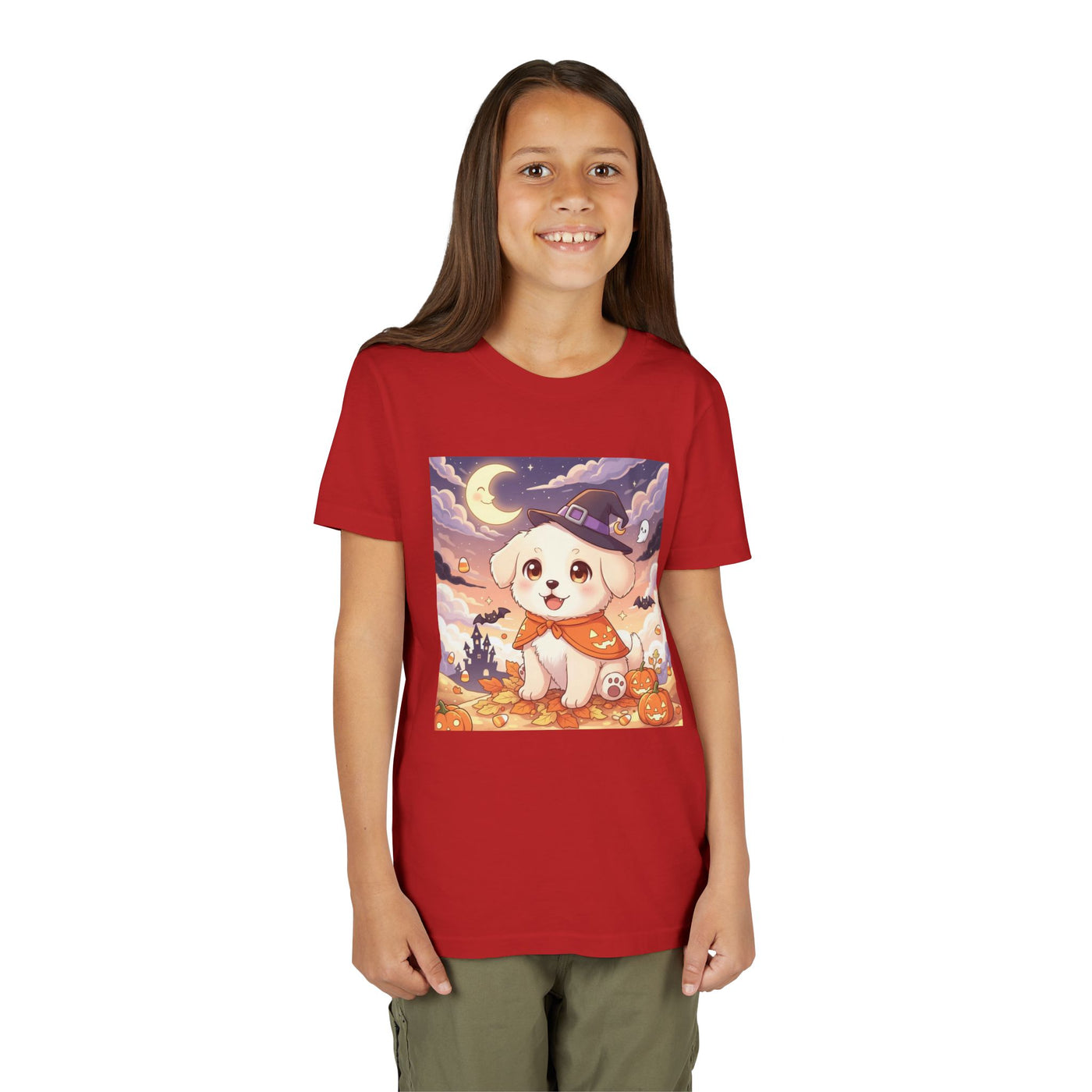 Halloween cute puppy anime style 2 Youth Tee, Short Sleeve T-Shirt, Kids Halloween Apparel, Cute Dog Tee, Fall Outfit for Children
