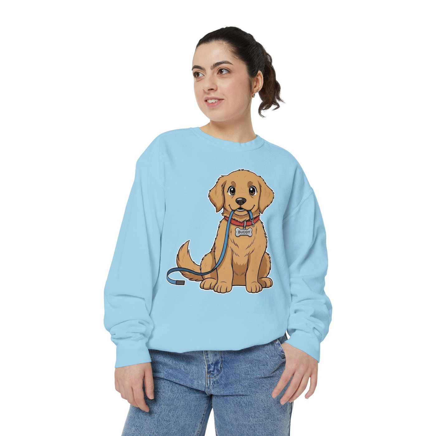 Cute Dog Walk Time style 2 Cozy Graphic Unisex Crewneck Sweatshirt