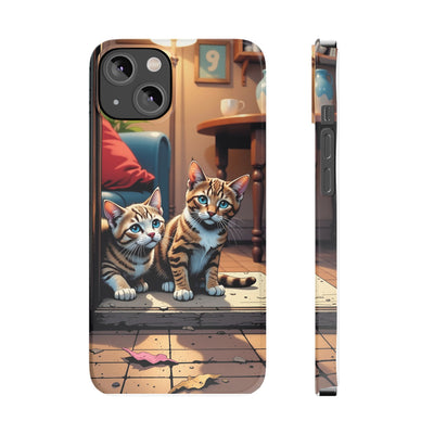 Cute Cats Slim Phone Case comic style 1, Cat Lover Gift, Impact-Resistant iPhone Case, Funny Pet Accessory, Unique Animal Design