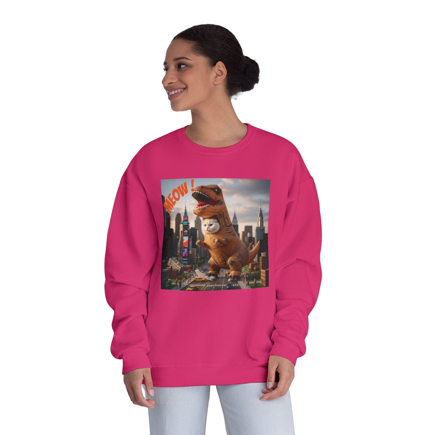 Tyrannosaurus Cat in city Unisex NuBlend Sweatshirt style 1