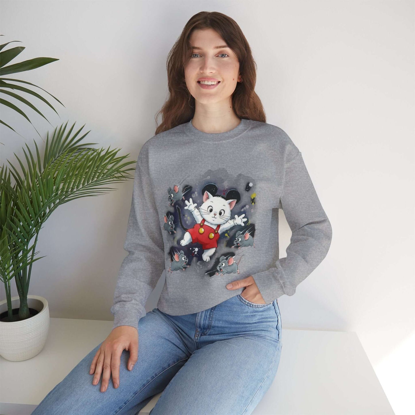Watercolor Cat painting Unisex Crewneck Sweatshirt style 2