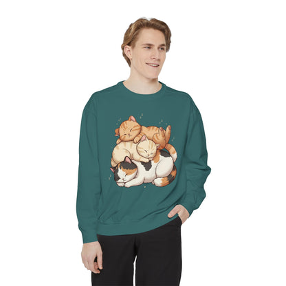 3 Cute Sleeping Cats Cozy Graphic Unisex Crewneck Sweatshirt style 1