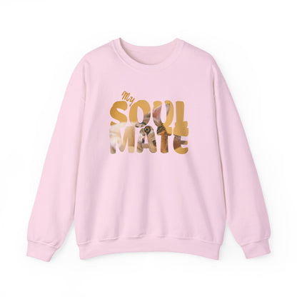 Cat My Soulmate Unisex Crewneck Sweatshirt featuring soft pink color and warm lettering.