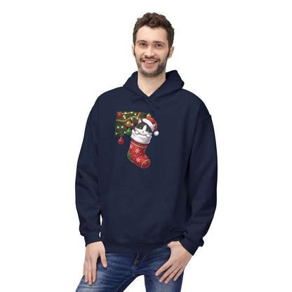 Kitten hiding in Christmas stocking Unisex Fleece Hoodie style 1