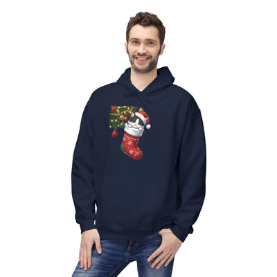 Adorable kitten hiding in Christmas stocking style 1 Cozy Graphic Unisex Midweight Softstyle Fleece Hoodie