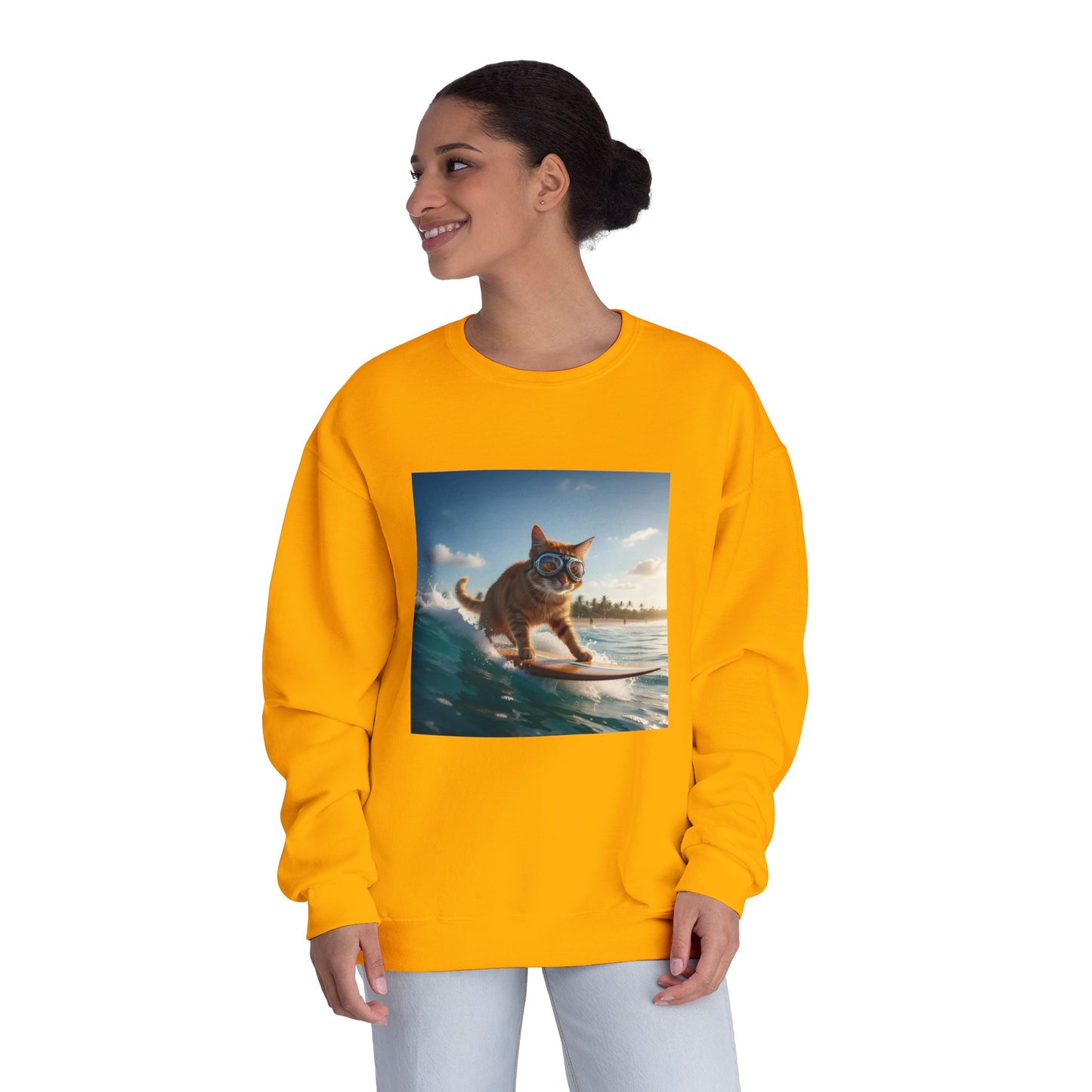 Surfing Cat Unisex NuBlend Crewneck Sweatshirt style 1