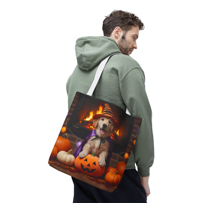 Adorable Halloween Puppy Tote Bag, Dog Lover Bag, Spooky Season Accessories, Pumpkin Patch Shopper, Cute Pet Gift