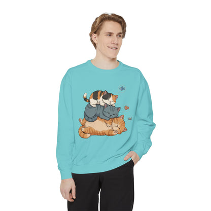 3 Cute Sleeping Cats Cozy Graphic Unisex Crewneck Sweatshirt style 2