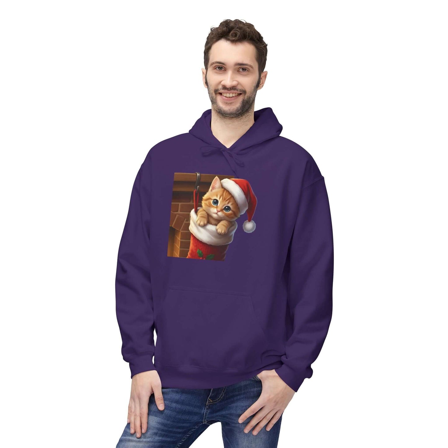 Kitten hiding in Christmas stocking Unisex Fleece Hoodie style 4
