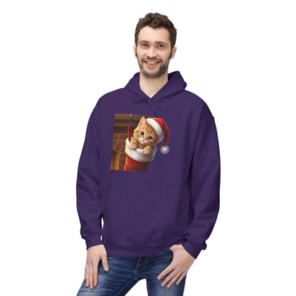 Kitten hiding in Christmas stocking Unisex Fleece Hoodie style 4