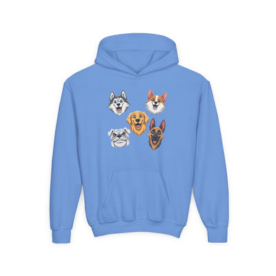 Cute Dog Heads Unisex Youth Hoodie, Fun Pet Lover Sweater, Kids Gift, Animal Lover Apparel, Perfect for Birthdays & Holidays