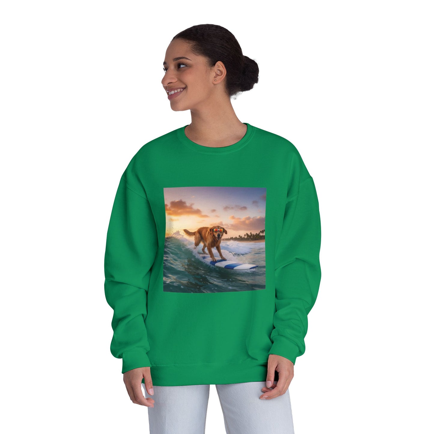 Surfing Dog Graphic Unisex NuBlend Crewneck Sweatshirt style 1