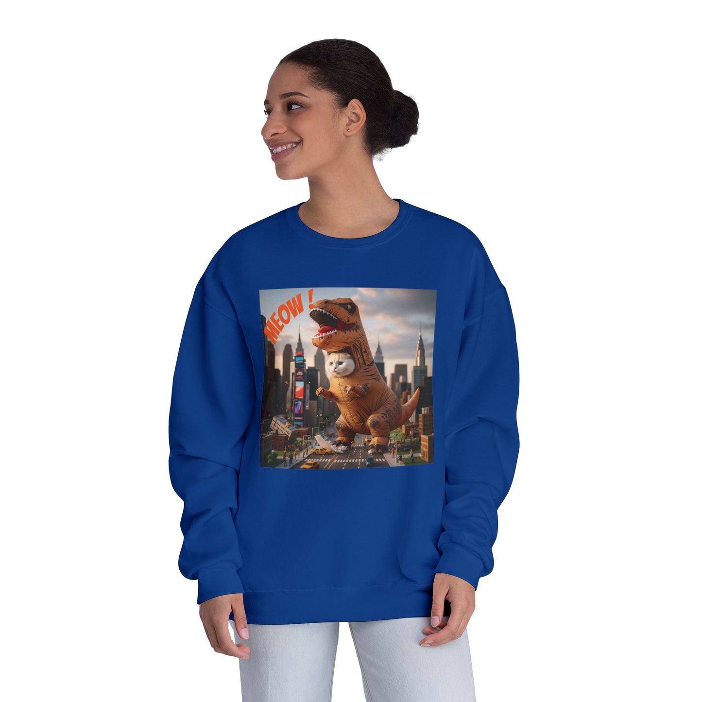 Tyrannosaurus Cat in city Unisex NuBlend Sweatshirt style 1
