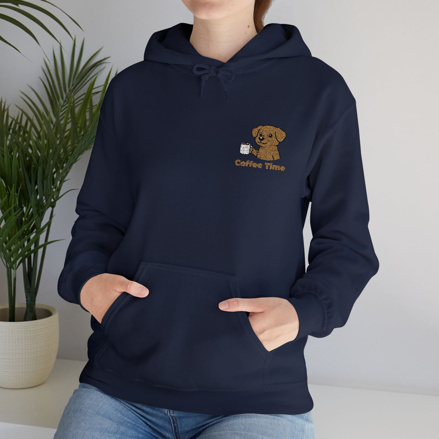 Coffee Time Dog Embroidered style 2 Unisex Pullover Hoodie