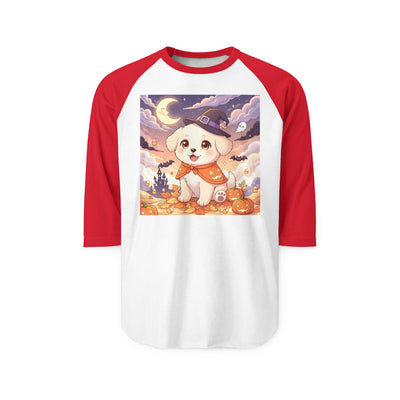 Halloween cute puppy anime style 2 Raglan Shirt, Cute Pet Shirt, Fall Apparel, Unisex Halloween Outfit, Gift for Dog Lovers, Spooky Season Tee