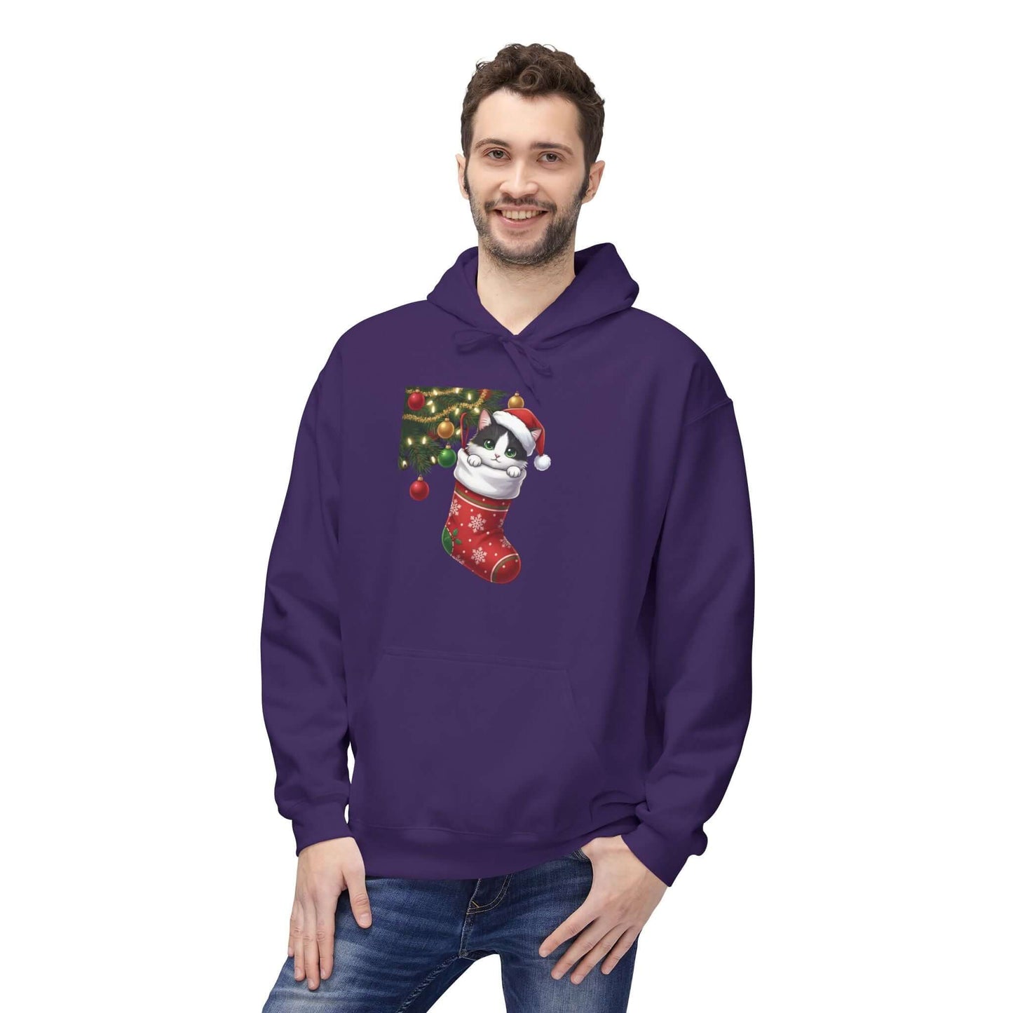 Kitten hiding in Christmas stocking Unisex Fleece Hoodie style 1