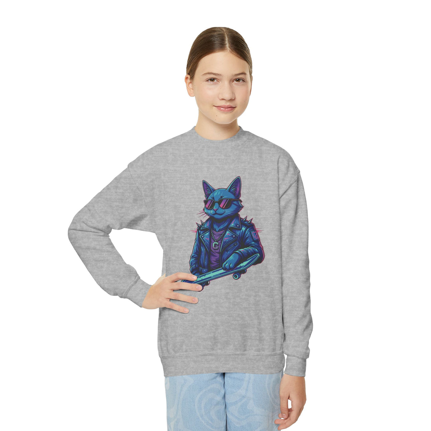 Cool Cat style 2 Youth Crewneck Sweatshirt - Cozy & Cute