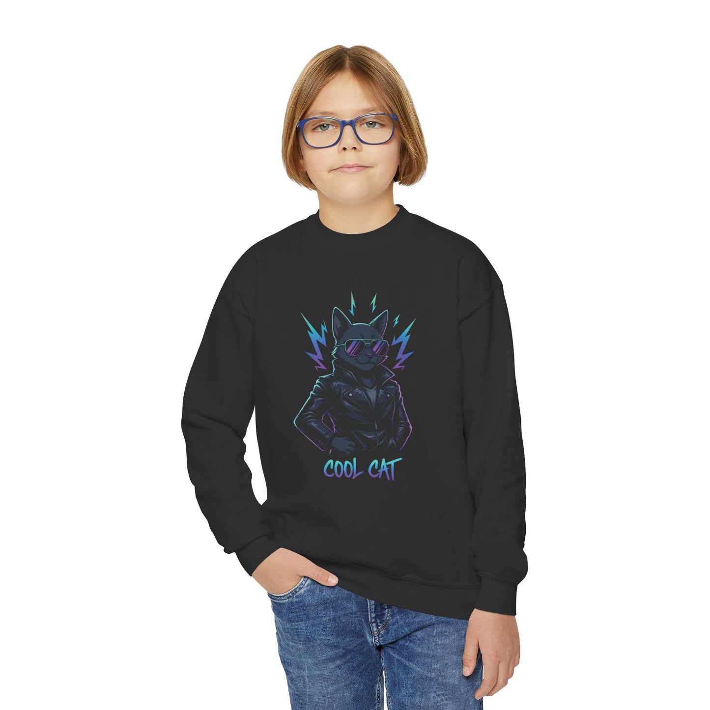 Cool Cat - Cozy Unisex Youth Crewneck Sweatshirt style 1