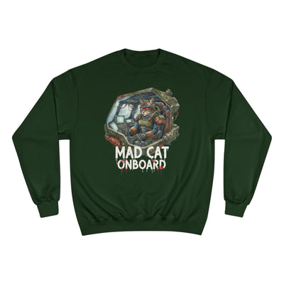 Mad Cat Onboard Graphic style 1 Champion Crewneck Sweatshirt for Gamers & Sci‑Fi Fans