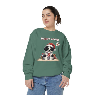 Cute Puppy waiting for Christmas presents style 7 Cozy Graphic Unisex Crewneck Sweatshirt