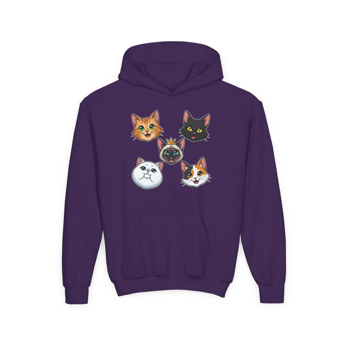 Cute Cat Heads Unisex Youth Hoodie, Fun Pet Lover Sweater, Kids Gift, Animal Lover Apparel, Perfect for Birthdays & Holidays