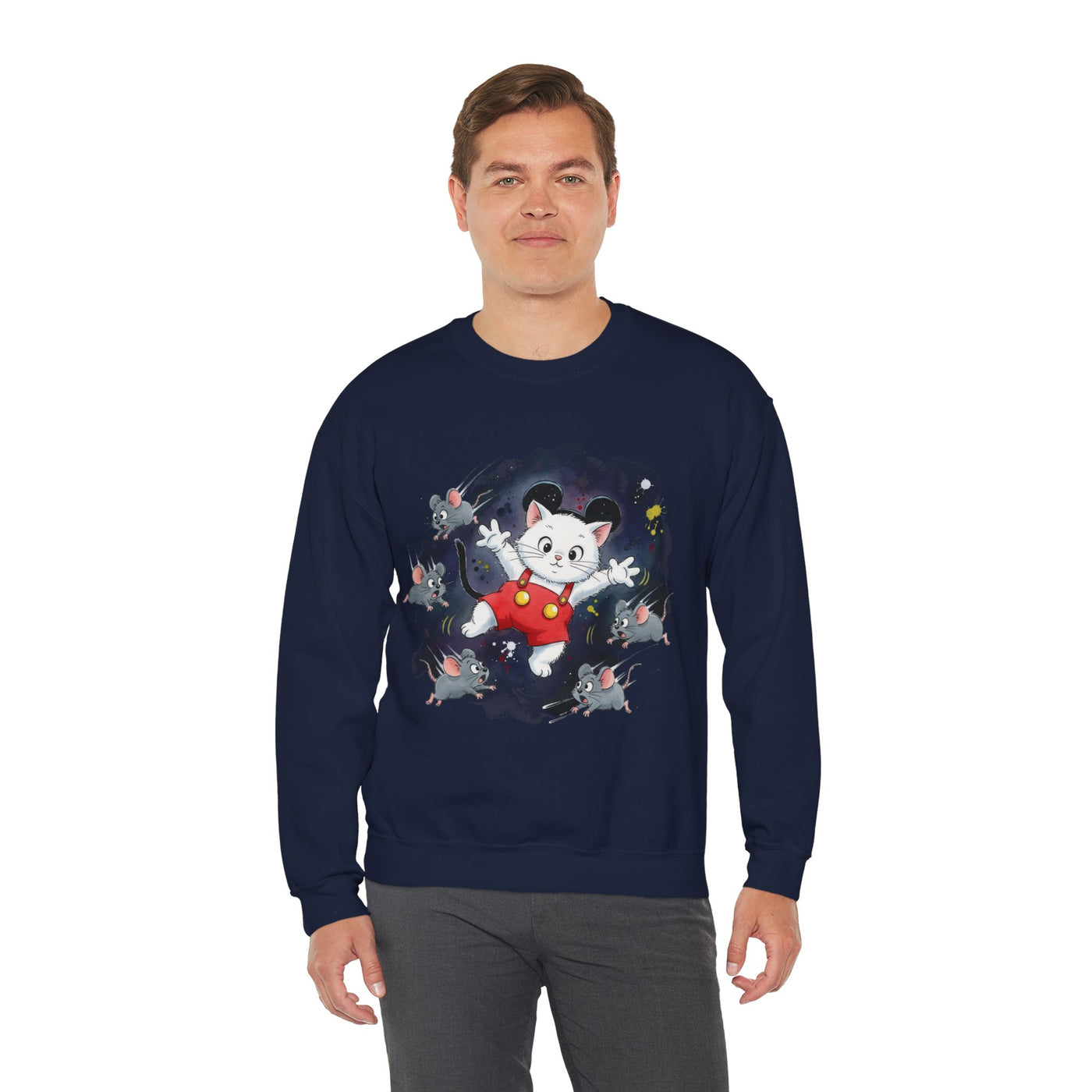 Watercolor painting style 2 Men & Women Cute Cat Pile Crewneck Sweatshirt