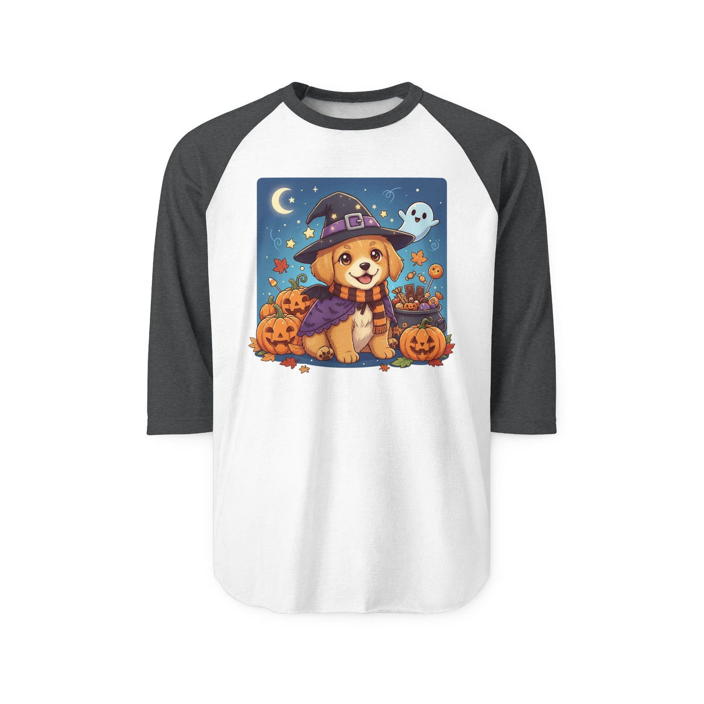 Halloween cute puppy anime style 6 Raglan Shirt, Cute Pet Shirt, Fall Apparel, Unisex Halloween Outfit, Gift for Dog Lovers, Spooky Season Tee