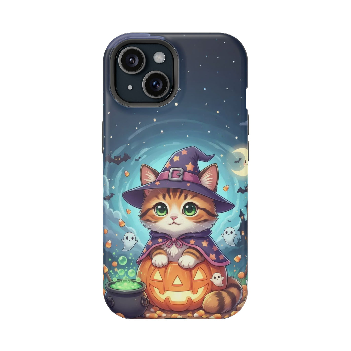 Halloween cute kitten anime style 2 Magnetic Phone Case, Cat Lover Gift, Impact-Resistant iPhone Case, Funny Pet Accessory, Unique Animal Design
