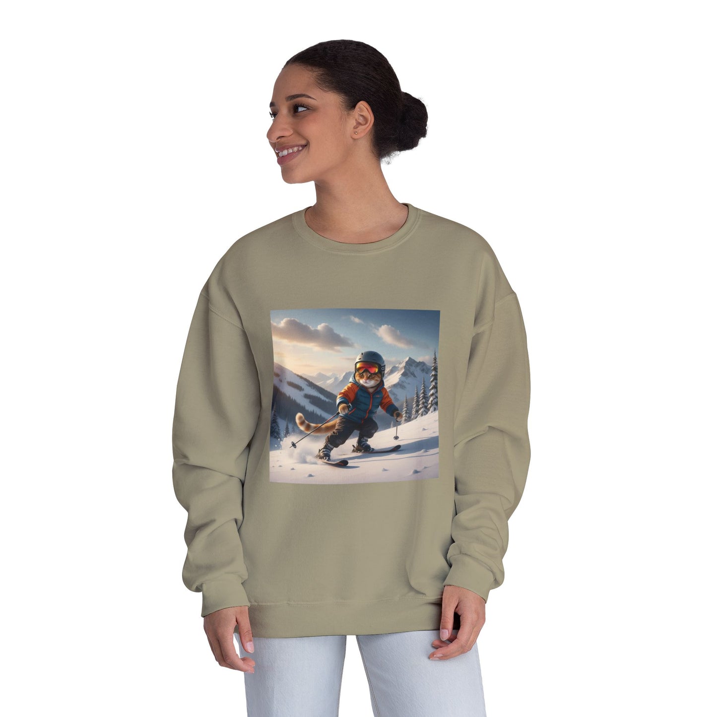 Skiing Cat Graphic Unisex NuBlend Crewneck Sweatshirt