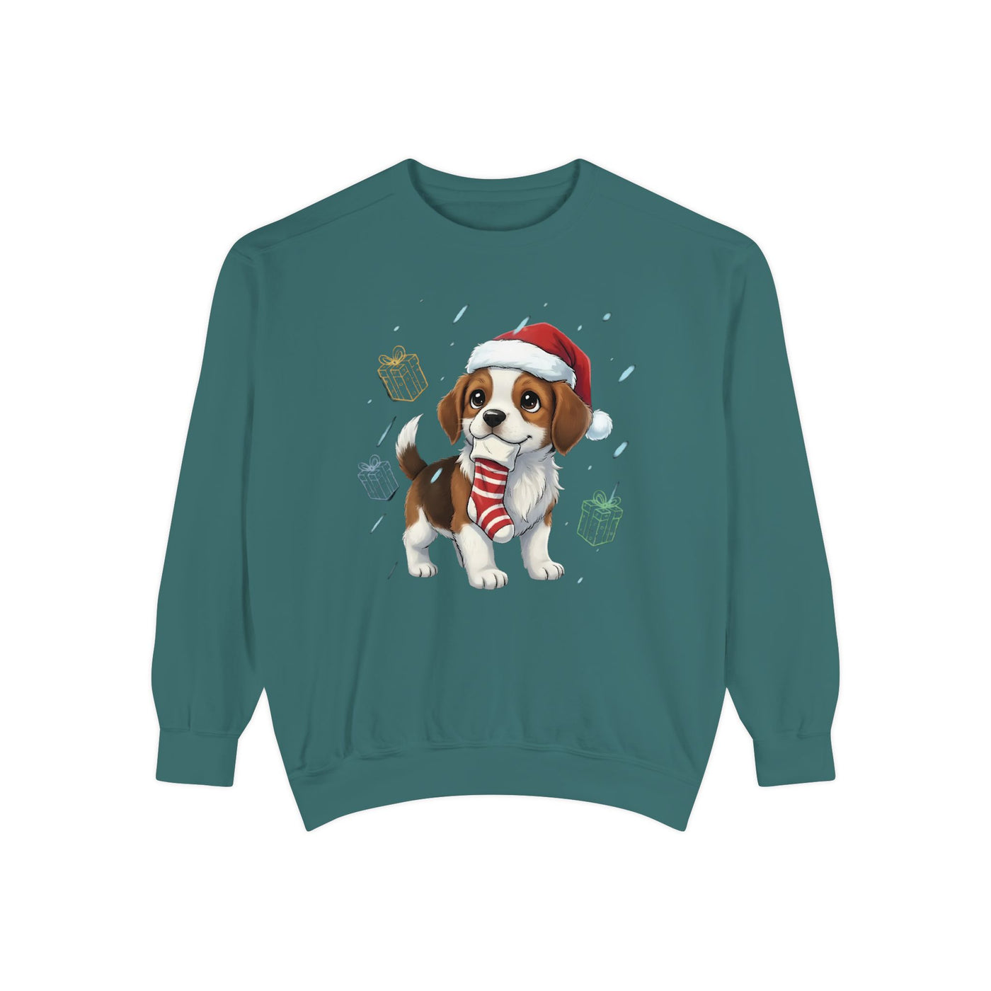 Cute Puppy waiting for Christmas presents style 6 Cozy Graphic Unisex Crewneck Sweatshirt