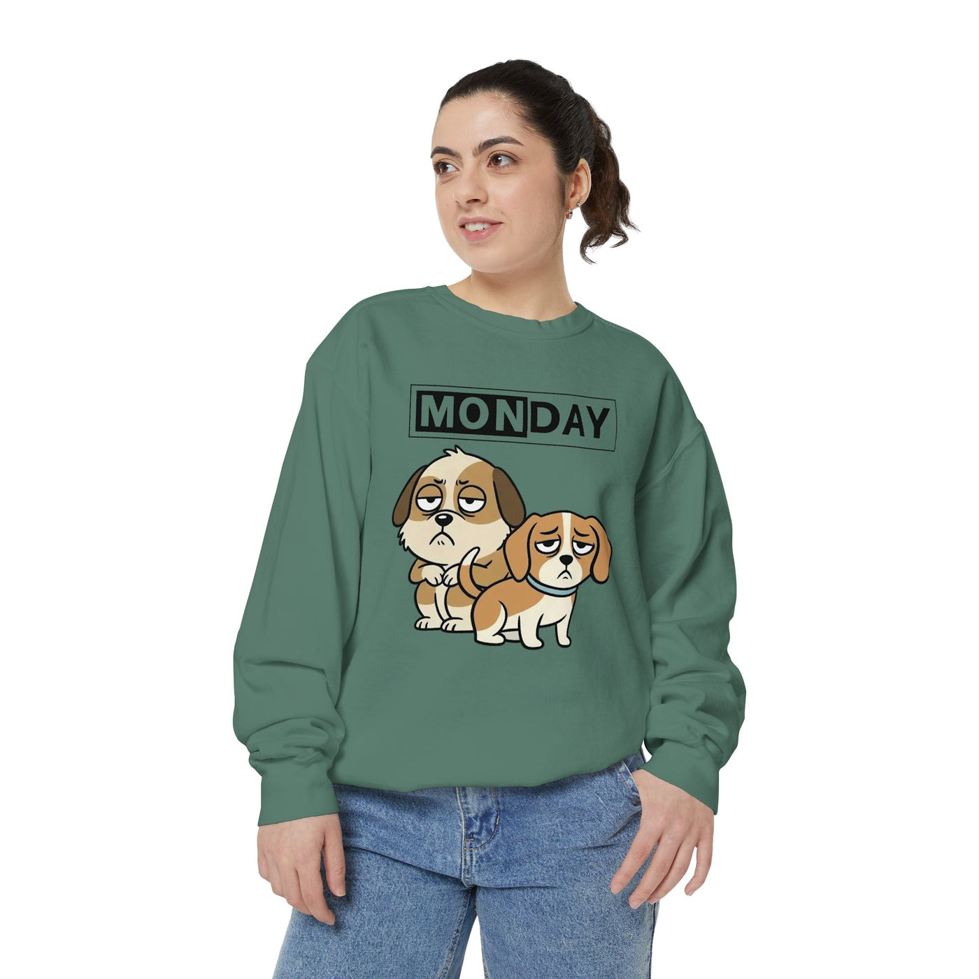 Monday Face Dog Stares Blankly Unisex Crewneck Sweatshirt style 1
