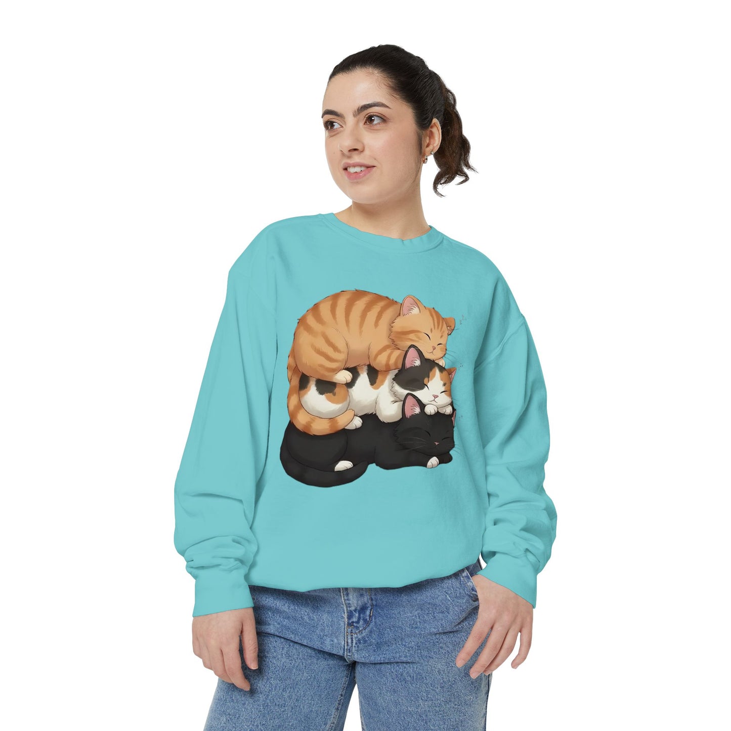 3 Cute Sleeping Cats Cozy Graphic Unisex Crewneck Sweatshirt style 5