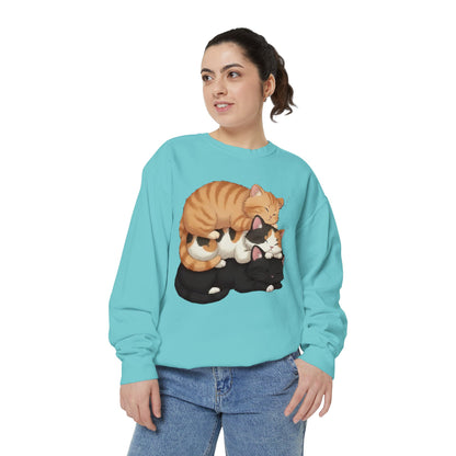 3 Cute Sleeping Cats Cozy Graphic Unisex Crewneck Sweatshirt style 5