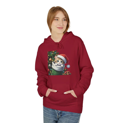 Kitten hiding in Christmas stocking Unisex Fleece Hoodie style 2