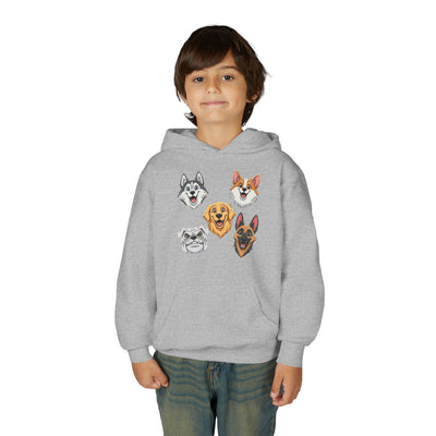 Cute Dog Heads Unisex Youth Hoodie, Fun Pet Lover Sweater, Kids Gift, Animal Lover Apparel, Perfect for Birthdays & Holidays