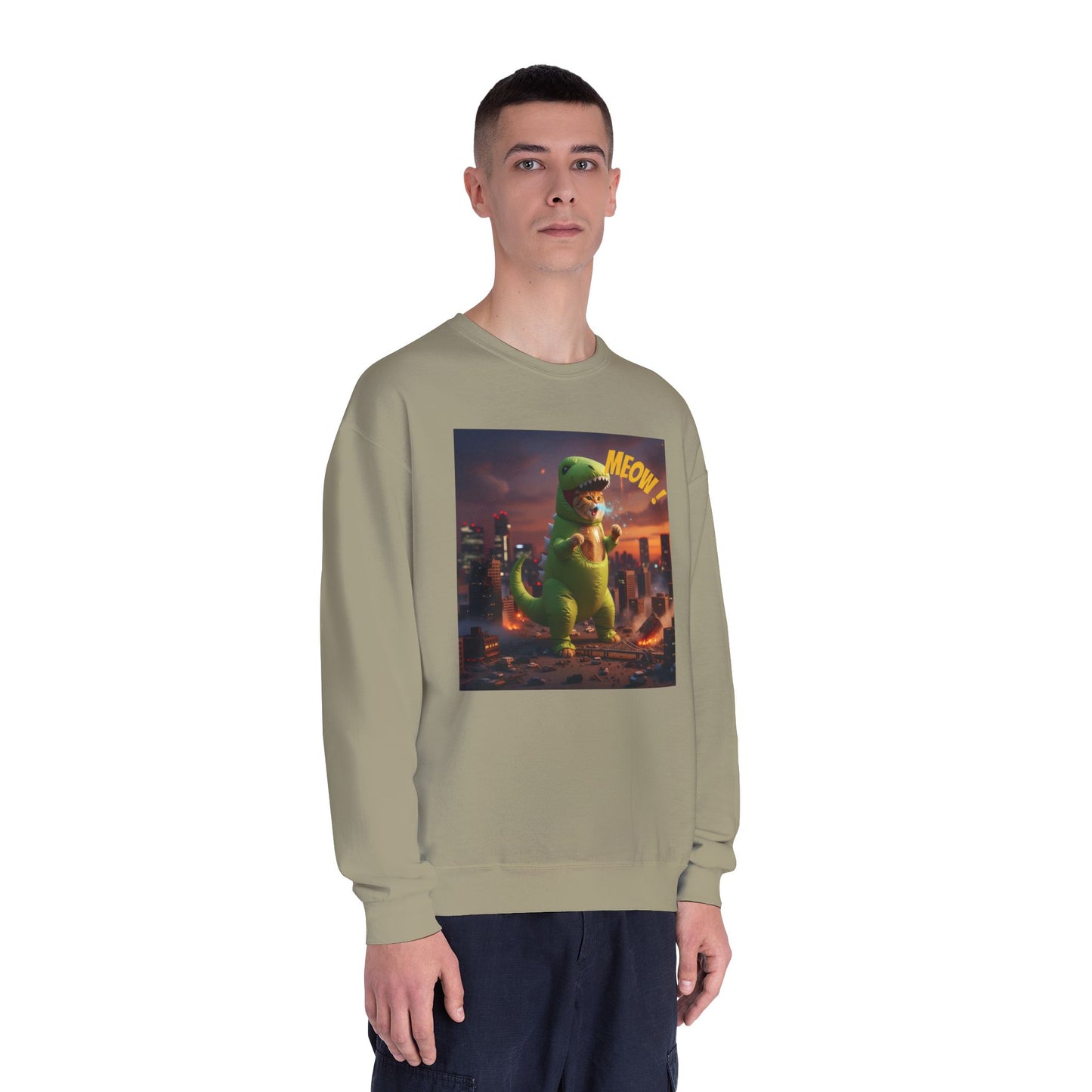 Tyrannosaurus Cat in city Unisex NuBlend Sweatshirt style 2