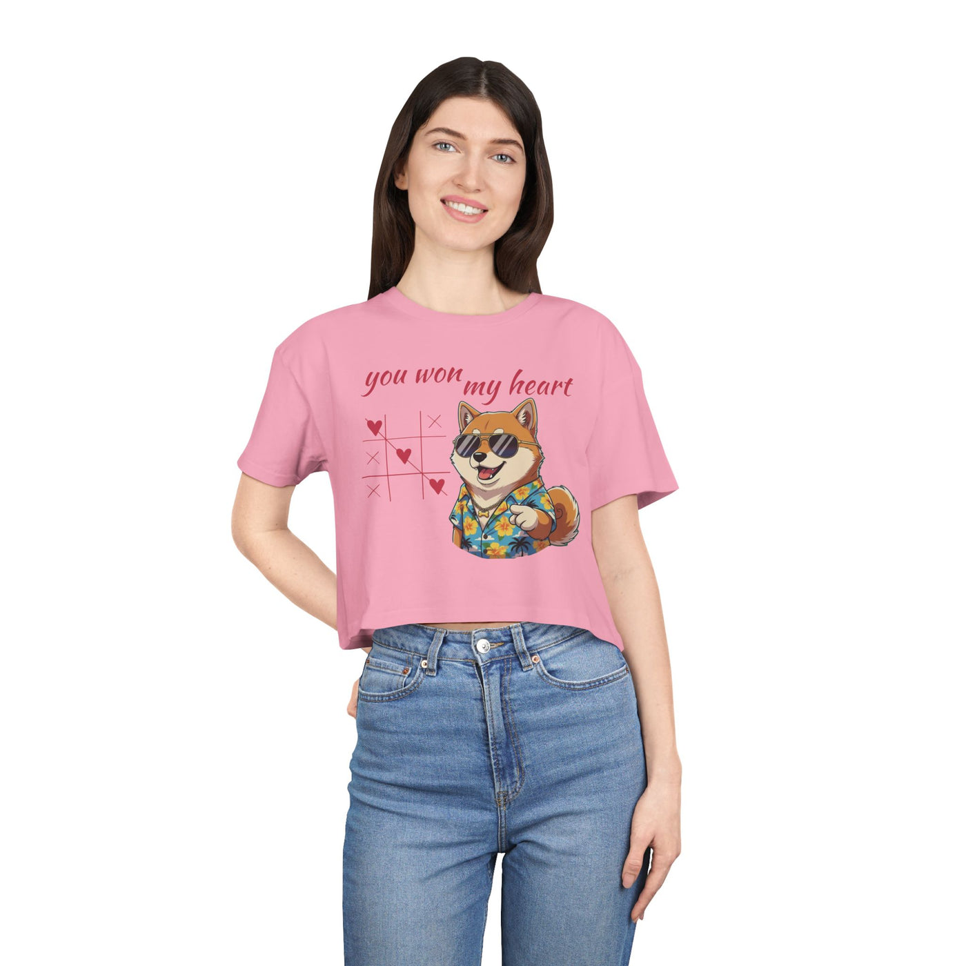 Cute Graphic Crop Tee - 'You Won My Heart', Women's Fashion, Gift for Animal Lovers, Casual Outfit, Summer Style, Funny Shirt