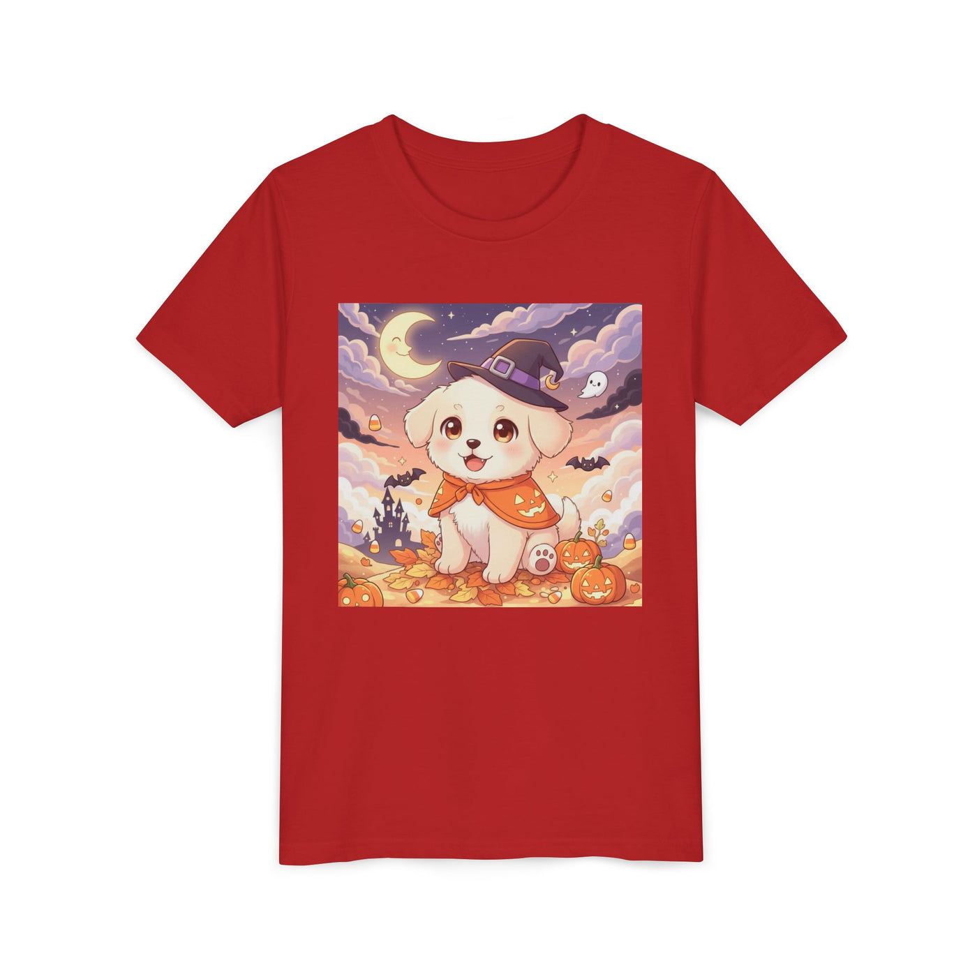 Halloween cute puppy anime style 2 Youth Tee, Short Sleeve T-Shirt, Kids Halloween Apparel, Cute Dog Tee, Fall Outfit for Children
