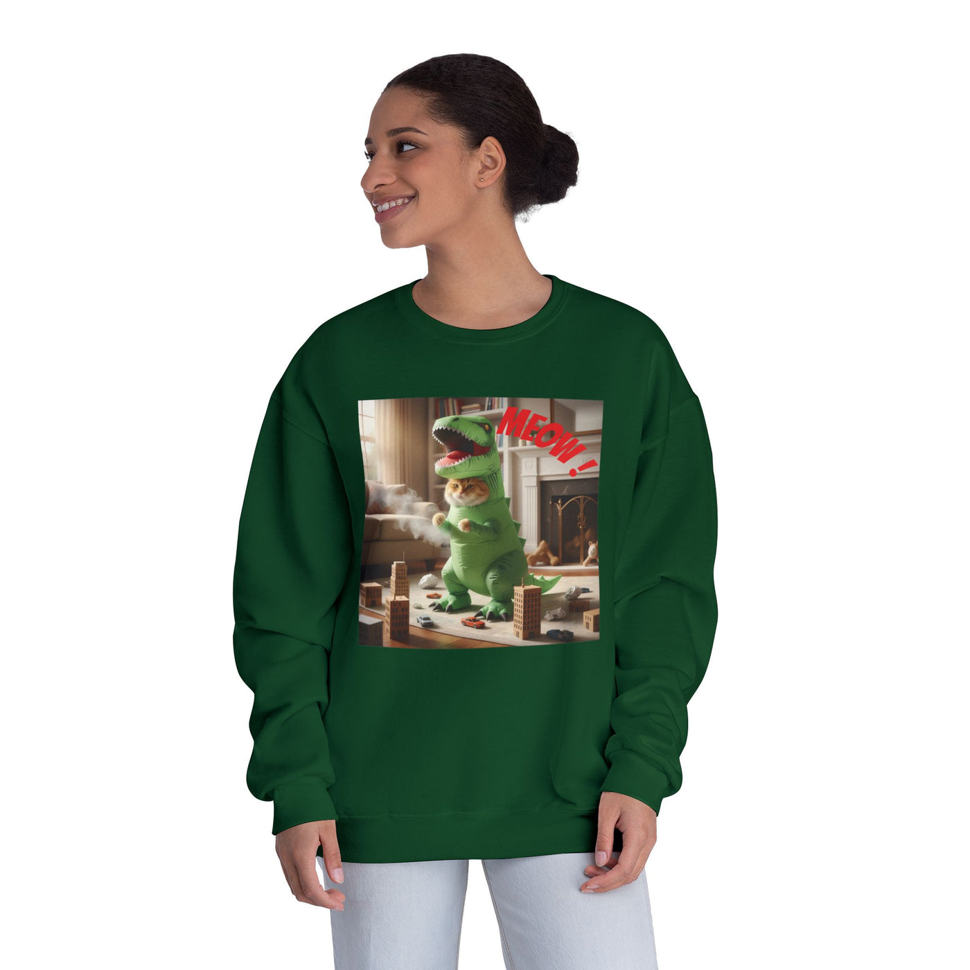 Tyrannosaurus Cat at home Unisex NuBlend® Crewneck Sweatshirt
