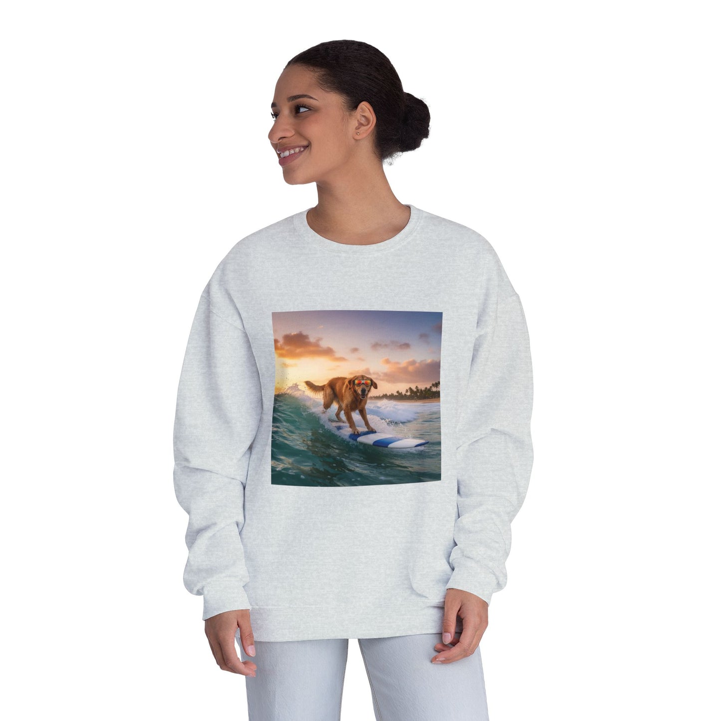 Surfing Dog Graphic Unisex NuBlend Crewneck Sweatshirt style 1