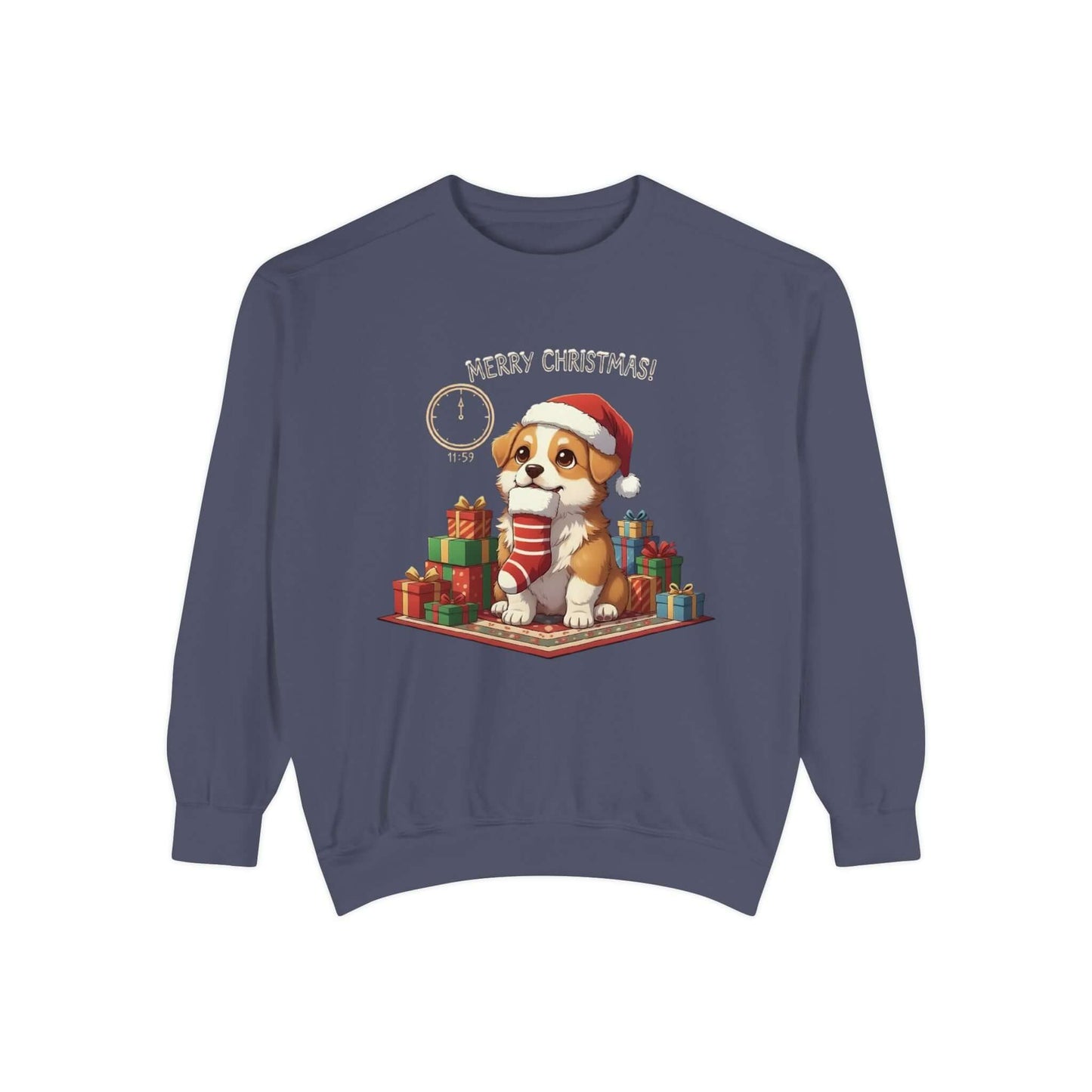 Puppy wait for Christmas presents Unisex Crewneck Sweatshirt style 1