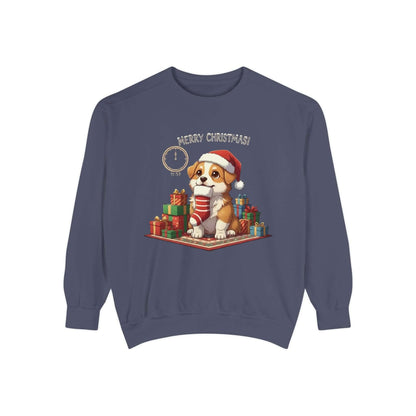 Puppy wait for Christmas presents Unisex Crewneck Sweatshirt style 1