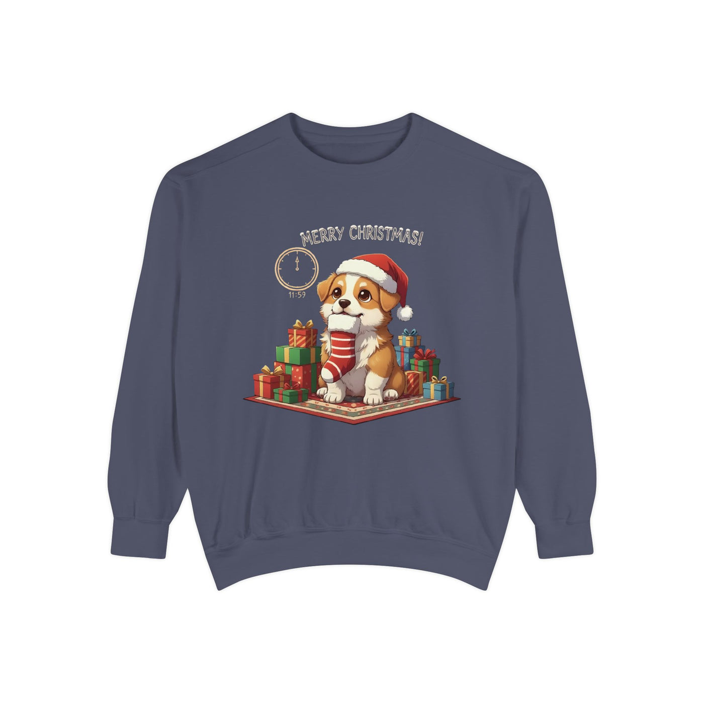 Cute Puppy waiting for Christmas presents style 1 Cozy Graphic Unisex Crewneck Sweatshirt