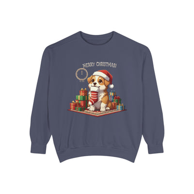 Cute Puppy waiting for Christmas presents style 1 Cozy Graphic Unisex Crewneck Sweatshirt