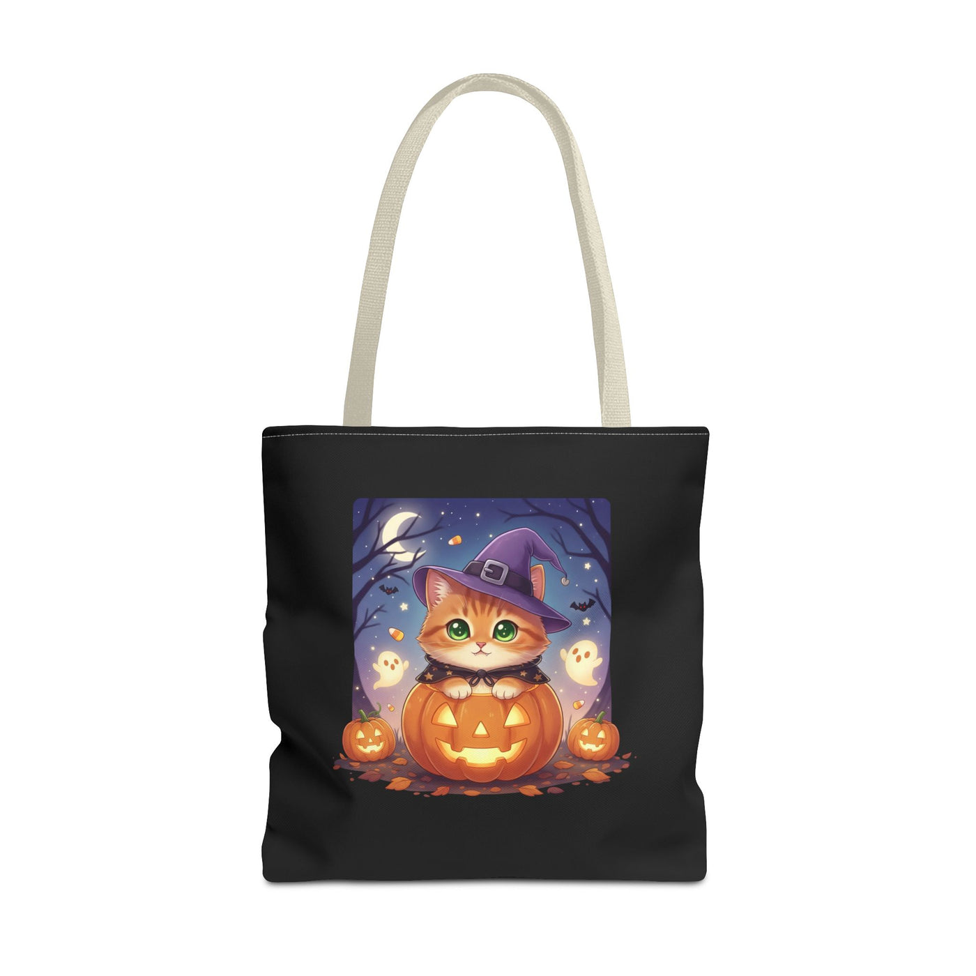Halloween Cat anime style Tote Bag, Spooky Pet Lovers Gift, Boho Halloween Bag, Witchy Cat Tote, Fall Festivities Accessory