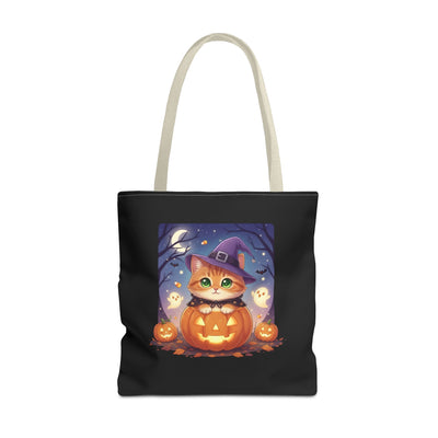 Halloween Cat anime style Tote Bag, Spooky Pet Lovers Gift, Boho Halloween Bag, Witchy Cat Tote, Fall Festivities Accessory