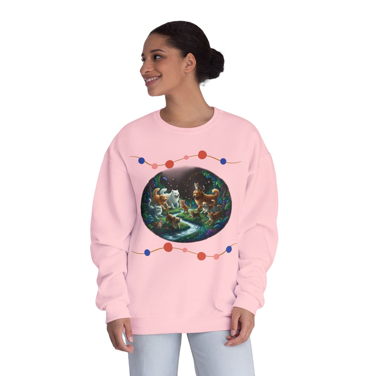 Cats & Dogs Happy Garden Unisex NuBlend Crewneck Sweatshirt style 1