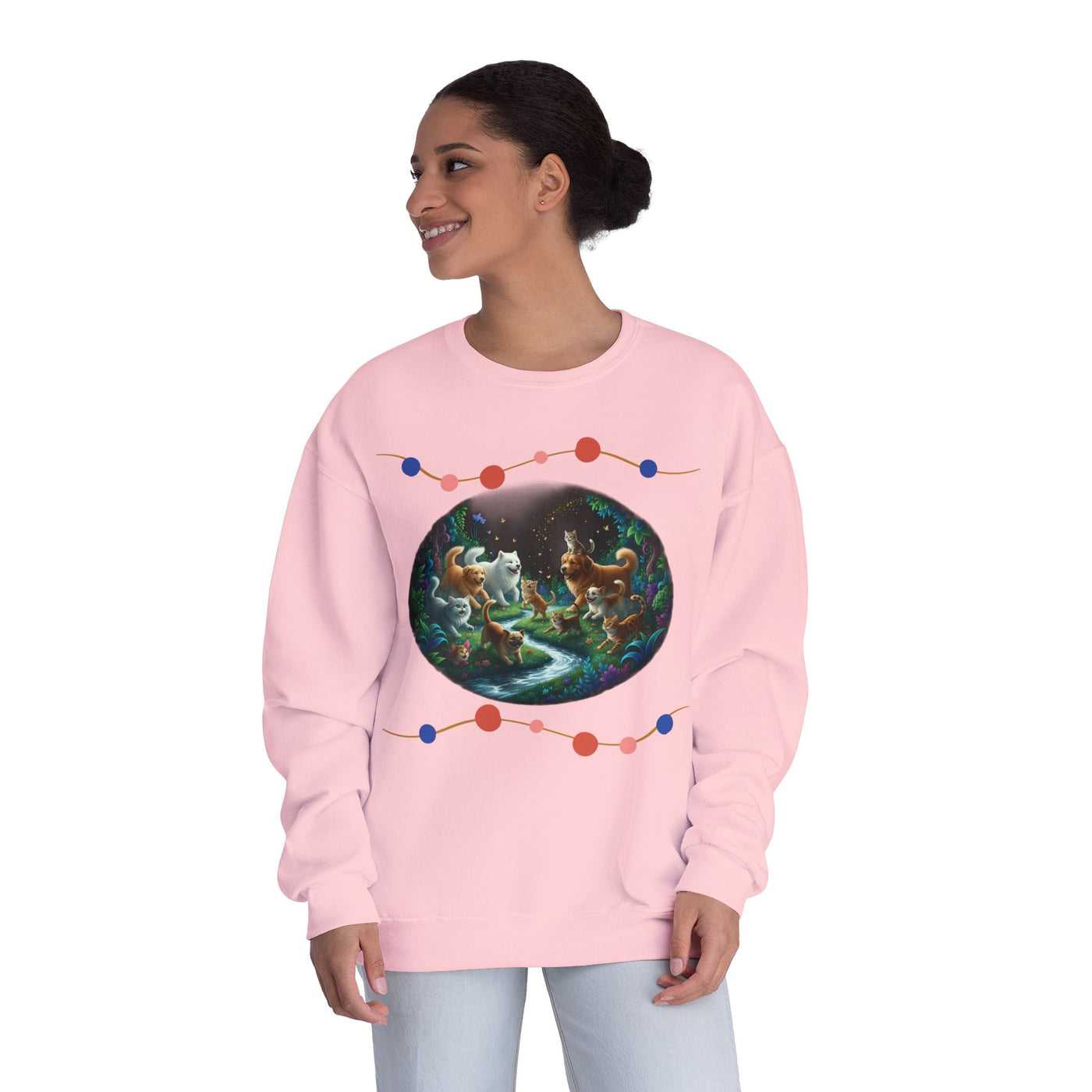 Cats & Dogs Happy Garden 1 Unisex NuBlend® Crewneck Sweatshirt